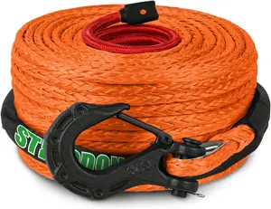 3/8" x 60ft Synthetic Winch Rope 19,854lbs Dyneema Winch  Line with Hook and Sleeve Protection  Tow   for 4WD Off Road  SUV (Orange-Slim)