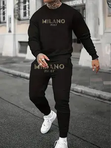 Unlock Milan Fashion Code! Pure Milano Gold Print Hoodie Set, Italian Trendy Attitude, Men's Style, European Streetwear