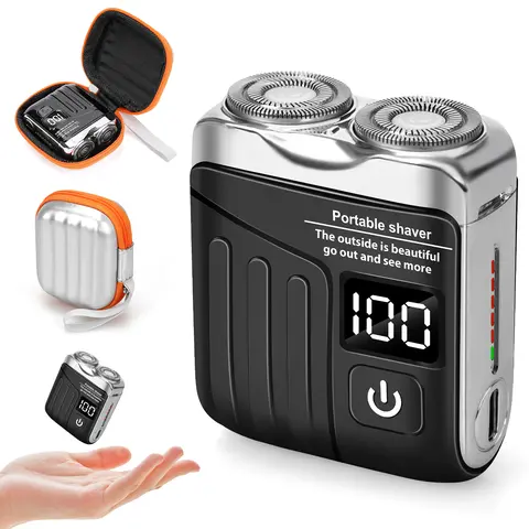 Portable Mini Mens Electric Shaver, 2026 New Rotary Dual Ring Electric Shaver, Rechargeable Electric Shaver, Dual Head Shaver for Home Use, Wet Dry Pocket Shaver for Men，Orange：1pcs