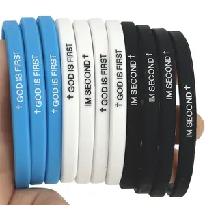 6-Piece Faith-Based Silicone Jelly Bracelets - Thin, Flexible, Water-Resistant, Cross Engraving, God Is First Motivational Message, Unisex Christian Bracelets, Ideal Fashion Accessory Gift for Women, Copper Jewelry Accent