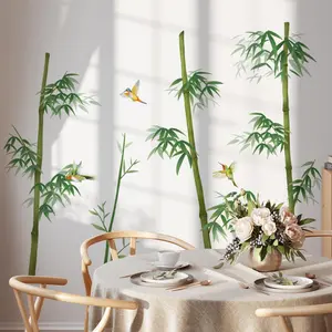 Bamboo & Bird Pattern Wall Sticker, 4 Counts/set Self Adhesive Wall Decal, Decorative Sticker for Home Living Room Bedroom Dining Room, Ornaments
