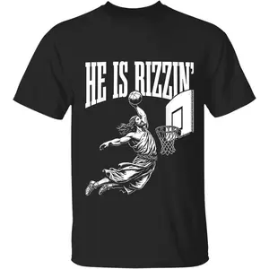 Jesus Dunking T-Shirt, He Is Rizzin Meme Shirt, Funny Christian Basketball Tee, Religious Humor Apparel, Easter Faith-Based Gift Idea