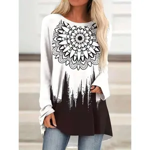 Plus Size Women's Casual Solid Color Round Neck Long Sleeved Shirt Top