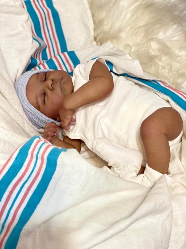 Reborn Baby Dolls 19 inch Eyes Closed  African American Black Soft Body Realistic Vinyl Toddler Real Life Baby Dolls Cloth Body Doll Toy Gift for Kids Age 3+