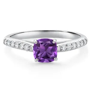 10K White Gold Gemstone Birthstone and Lab Grown Diamond Engagement Ring For Women | Cushion 5MM | Wedding Anniversary Promise Ring For Women | Available in Size 5, 6, 7, 8, 9