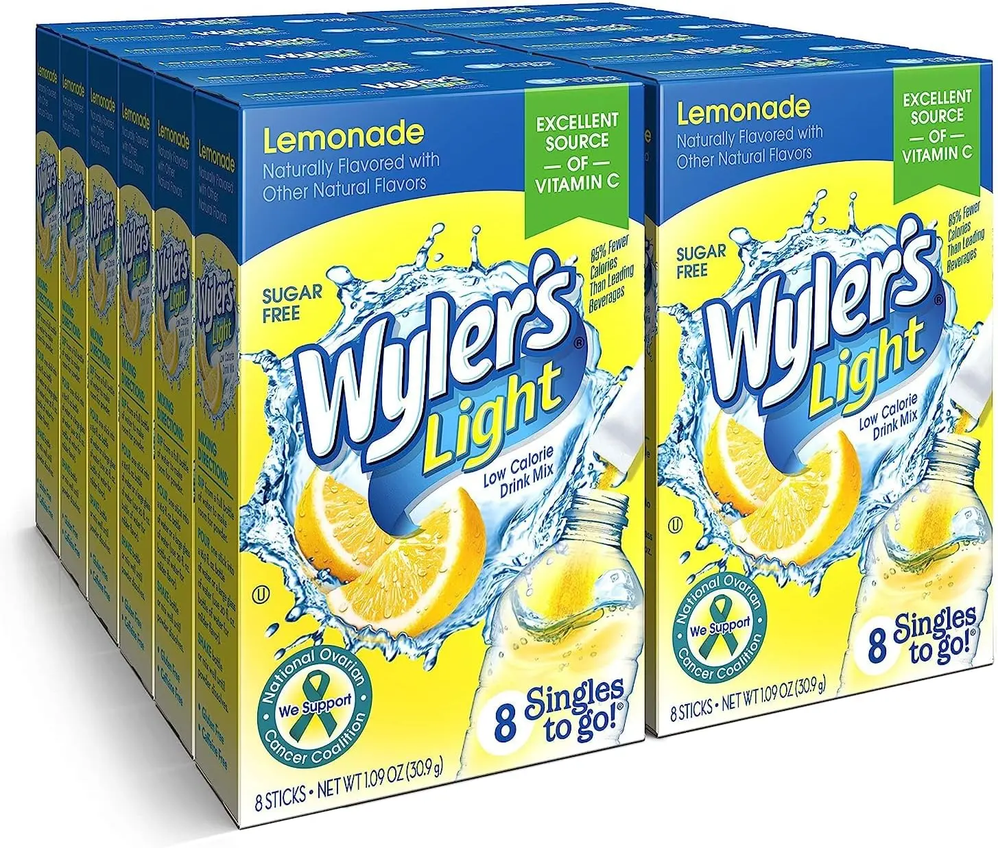 Wyler's Light Singles To Go Powder Packets, Water Drink Mix, Lemonade, 12 Boxes, 8 Servings per Box, 96 Total Servings