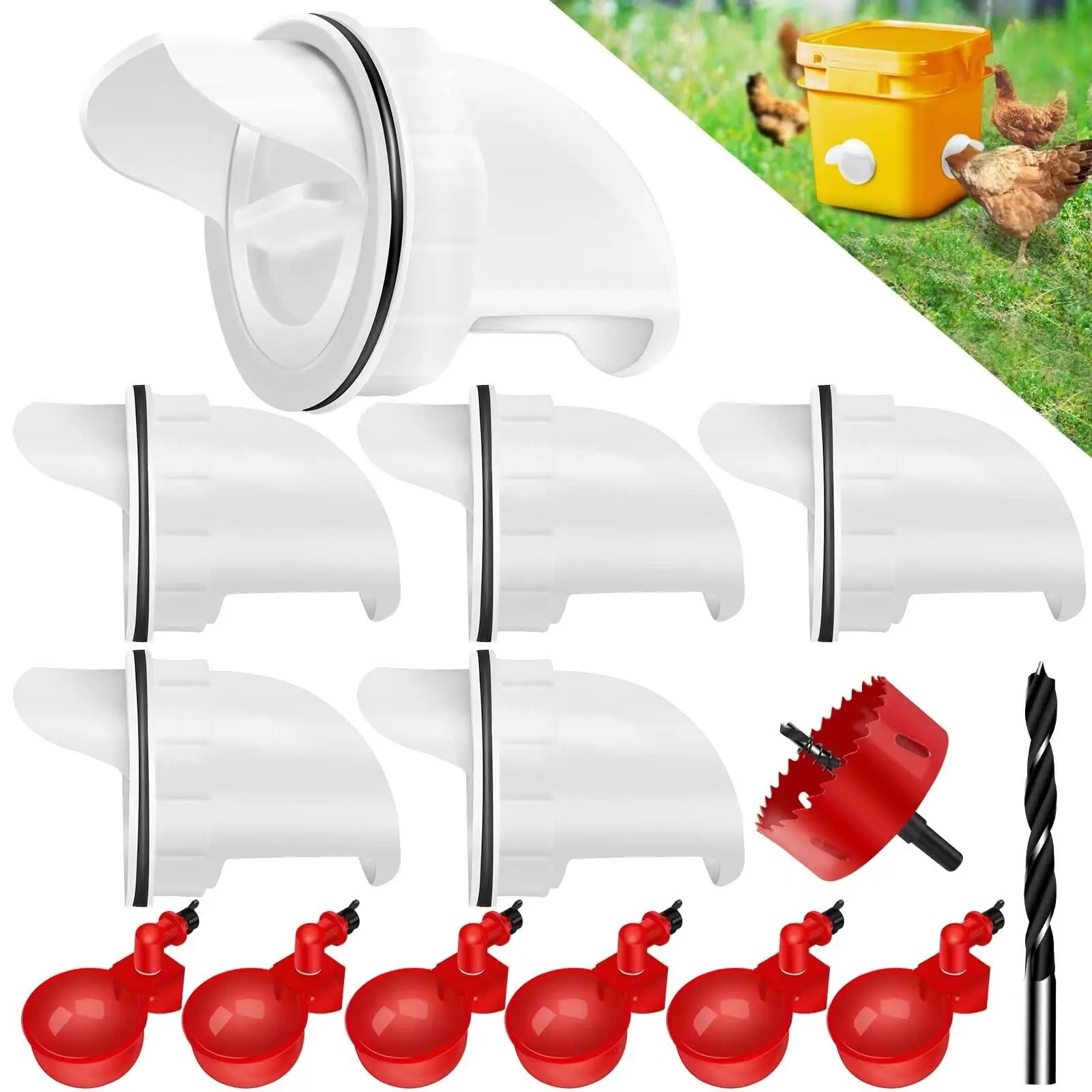 New Chicken Feeder Automatic Gravity Poultry Feeder, Manual DIY Chicken, Duck, Goose and Other Poultry Feeding Waste Poultry Feeder Port Rooster Stuff