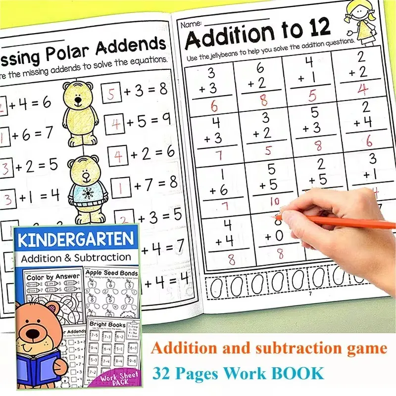 [Fun Math Workbook] Colorful, Fun & Systematic 32-Page Math Workbook School Supplies for Preschool & Kindergarten Students | Addition & Subtraction Practice with Skill Development, Playful Illustrations, Arithmetic Exercises, and Activities