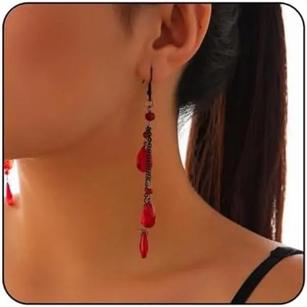 Gothic  Drop Earrings Black Red  Vampire Earrings  Gothic Dark Earring Goth Earring Long   Tassel Dangle Earring Birthday Party  Halloween Costume  for Women