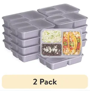 (2 pack) Bentgo Prep 3-Compartment Containers - 20-Piece Meal Prep Kit with 10 Trays & 10 Custom-Fit Lids - Durable Microwave, Freezer, Dishwasher Safe Reusable BPA-Free Food Storage Containers - Lilac
