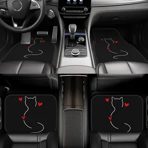 4 Pieces Cat Pattern Car Floor Mats - Durable Polyester All-Quarter Protective Mats for Front and Rear Seats, Stylish Vehicle Accessories, Car Interior Decoration, Cat Car Accessories, Easy to Install Mats, Car Interior Accessories Girls