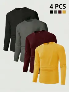 Men's Raglan Sleeve Long Sleeve T-Shirt | 4 pack men T-shirt | Multiple Color Combos Available | Premium Soft Stretch Fabric | Slim Fit & Crew Neck Design | Perfect for Layering, Daily Wear & All-Season Use | Wardrobe Essential