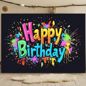1pc Reusable Vibrant Paint Splatter Birthday Banner, Colorful Polyester Backdrop for Party Decor & Photo Booth Props, Non-Electric Home Wall Decoration Accessory,summerwins