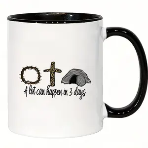 1pc Funny Religious Coffee Mug - "A Lot Can Happen in 3 Days" - Dishwasher Safe Cup with Cross Design - Christian Gift for Easter, Christmas, Church Events - White Ceramic Cup with Pink Interior - Durable Everyday or Special Occasion Drinkware - Che