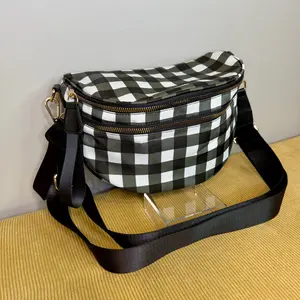 The Roni Nylon Crossbody - Black White Plaid