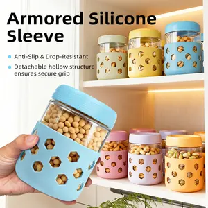 Glass Storage Jar with Silicone Lid, Moisture-Proof Food Container, Suitable for Tea, Grains, Nuts, Snacks, Yogurt, 6-Piece Set