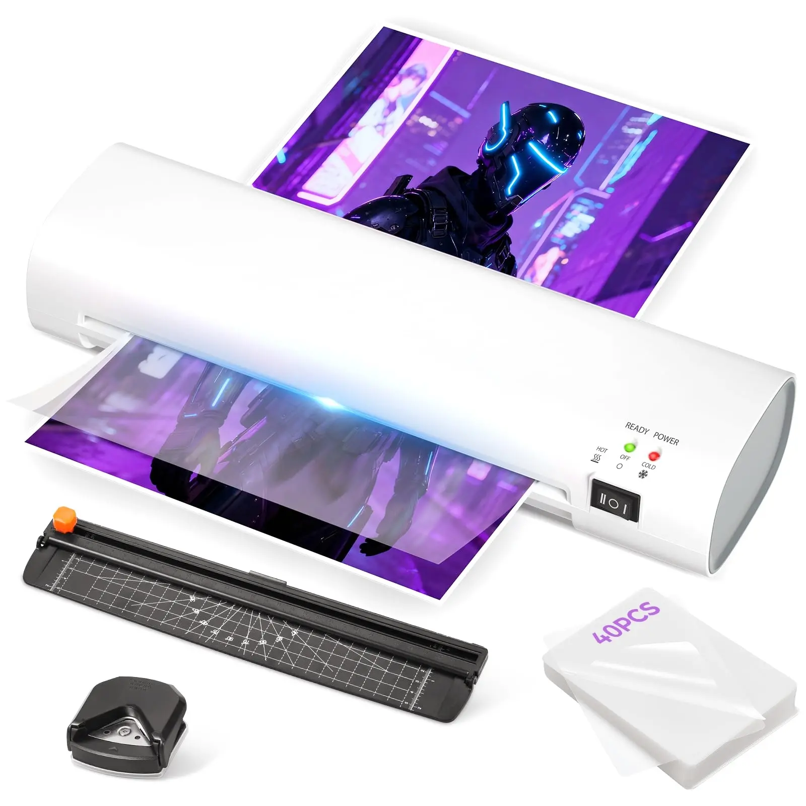 9 Inch Portable Laminator Machine with 40 Laminating A4 Cold & Thermal Laminator, Laminating Machine with ABS Jam-Release for Home, Office, School, Business