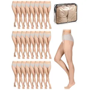 24 Pairs Women's Control Top Pantyhose Multipack - Beige Medium, Sheer Tights with Elastic Waistband for Tummy Control & Smooth Contour, Bulk Stockings for Casual Attire, Hand Wash Only, Versatile Clothing | Sheer Elegance | Elastic Comfort Fabric Nylon
