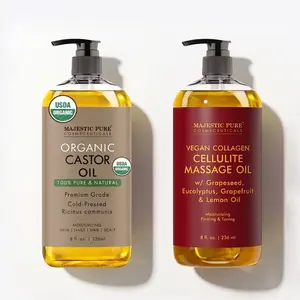 Lymphatic Drainage Body Sculpting Duo — USDA Organic Castor Oil + Vegan Collagen Cellulite Massage Oil | 2 x 8 fl oz