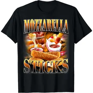 Mozzarella Cheese Sticks Bootleg Rap CD Aesthetic Funny Meme T-Shirt Pure Cotton Graphic Tees Menswear Top: Gifts for Men & Women