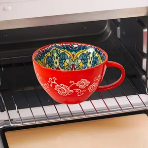 Boho Style Ceramic Mug, 2 Counts/set Large Capacity Coffee Cup, Heat Resistant Drinking Cup for Home Office Use, Kitchen Supplies, Drinkware