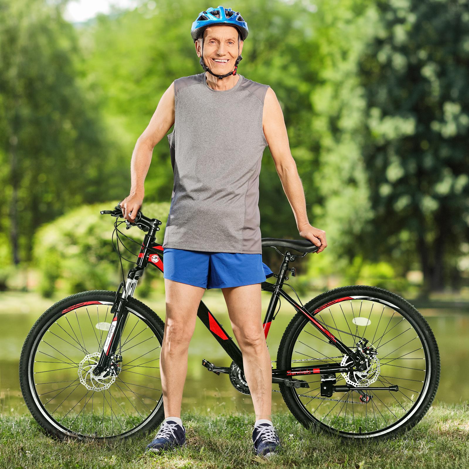 26 Inch Mountain bike for adults 21-Speed Gears Double, Red Black Mountain Bike,Fork High Carbon Steel Frame Outdoor Trail Riding