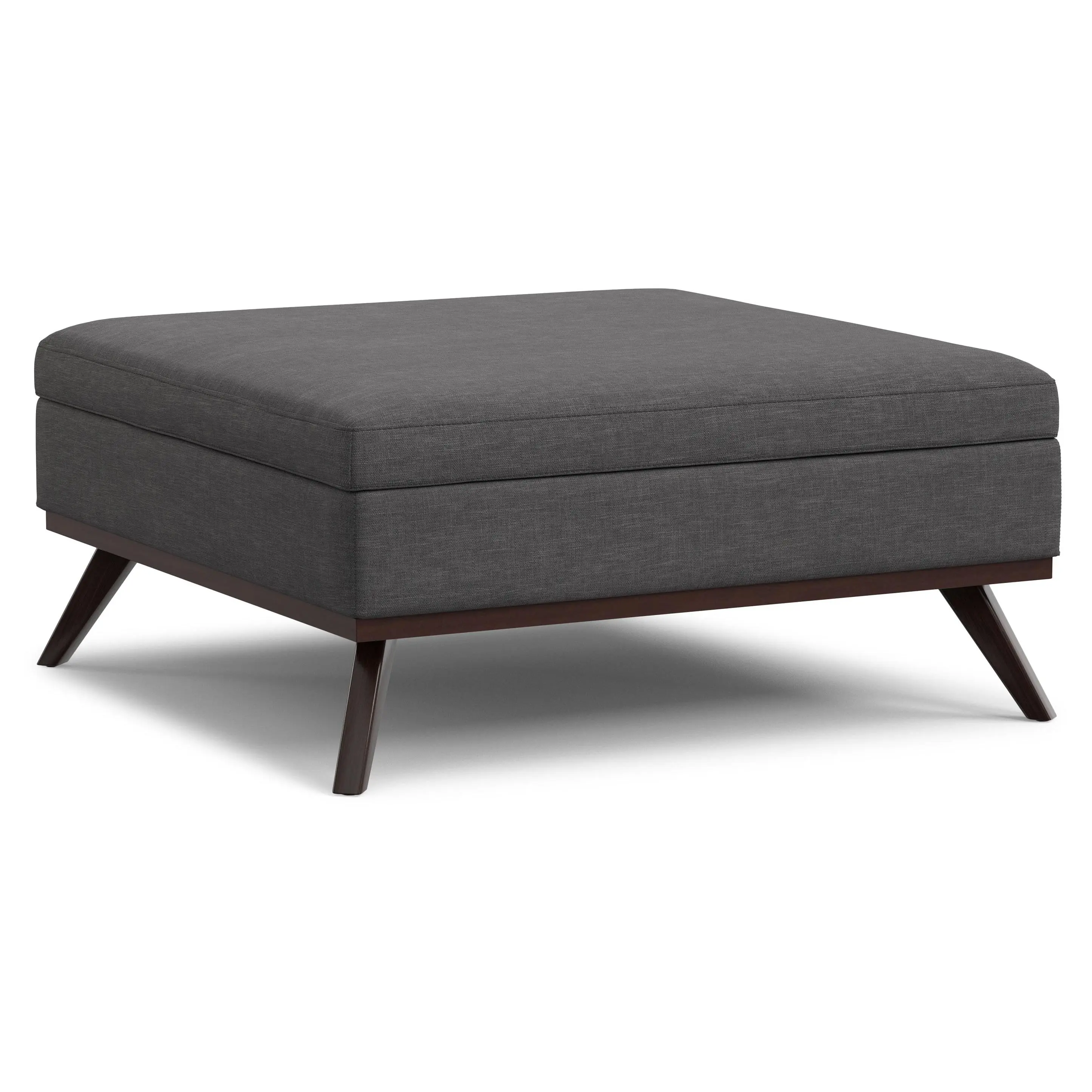 Owen XL Square Upholstered Storage Ottoman Coffee Table - Linen-Style Polyester Fabric, Foam Cushion, Footstool with Storage, Space-Saving Indoor Furniture, Storage Organization