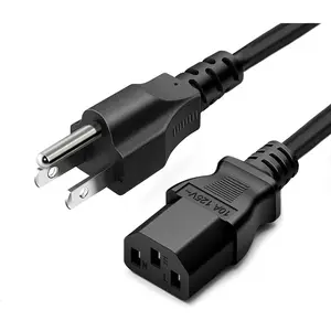 Standard 3ft 10 Amps 125 Volts Black 3 Prong AC Power Cord Cable for Electronics, TV, Computer, Printer, Radio, Monitor, Laptop, Samsung, Dell, Vizio, LG, Asus, and More
