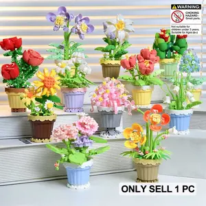 Creative Puzzle Building Block Toy, Flower Pot Design, Perfect Gift & Desktop Decor, Educational & Fun, Suitable for Kids & Adults, Stem Construction Set, Stem Building Blocks