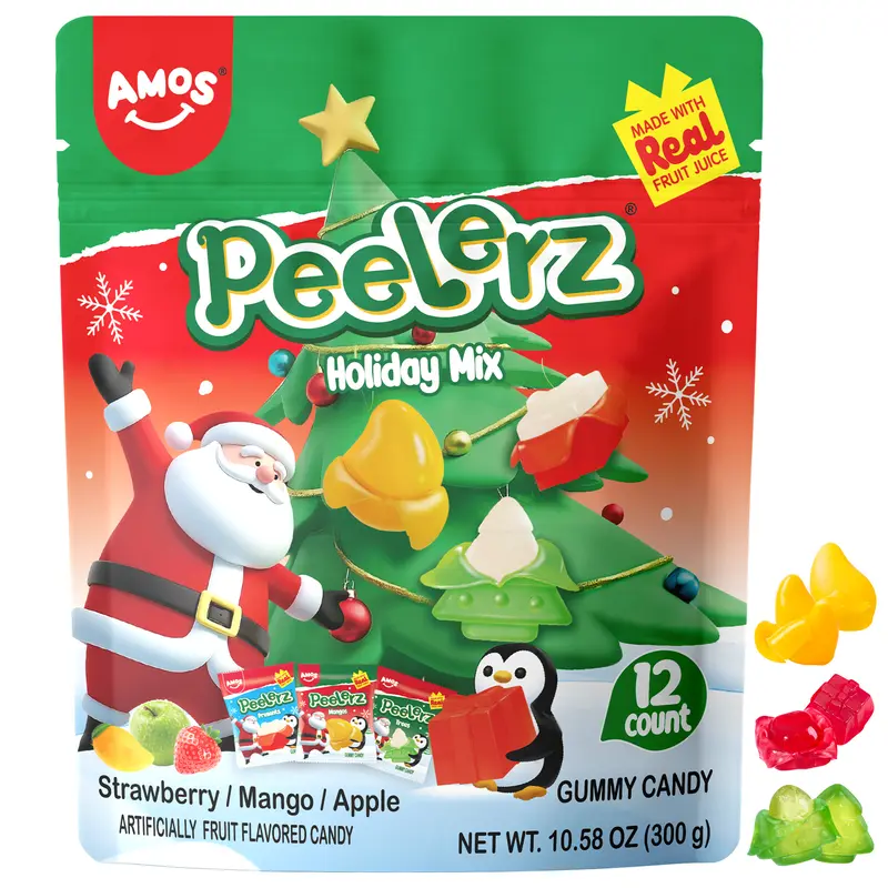 AMOS Christmas Candy Gift Set | Peelz Gummies & Music Lollipop | Fun Holiday Treats for Kids | Sweet Stocking Stuffer Gift Idea
