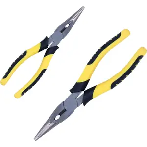 2pcs 6in & 8in Needle Nose Pliers: Paper Clamp Precision, Premium Heavy-Duty CRV Steel, Large Soft Grip with Wire Cutter,Chrome Vanadium Steel Long Nose Cutting Pliers