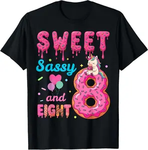 Sweet Sassy And Eight 8Th Birthday Donut Unicorn Funny Donut T-Shirt