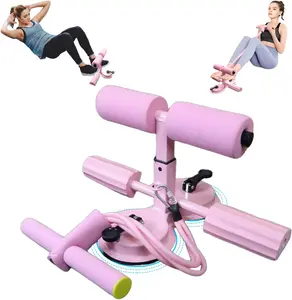 Dual-Suction Cup Abdominal Trainer with 3-Level Height Adjustment Portable Sit-Up Machine for Home Gym Multi-Function Core Trainer in Pink Suitable for Flat Surfaces