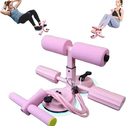 Dual-Suction Cup Abdominal Trainer with 3-Level Height Adjustment Portable Sit-Up Machine for Home Gym Multi-Function Core Trainer in Pink Suitable for Flat Surfaces