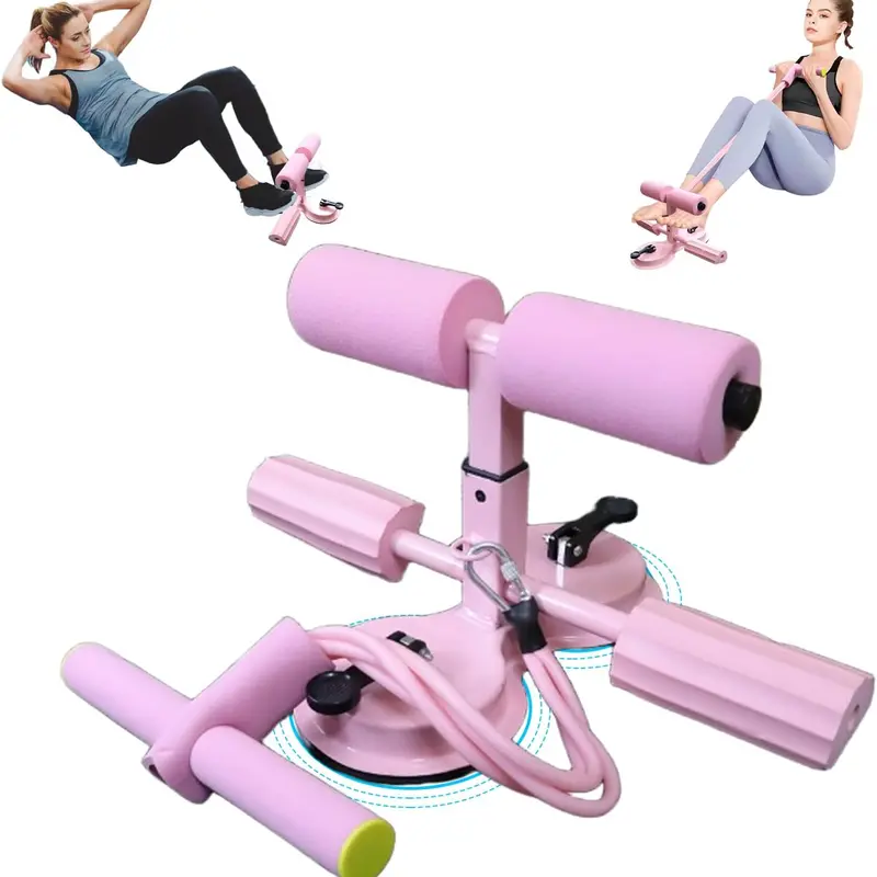 Dual-Suction Cup Abdominal Trainer with 3-Level Height Adjustment Portable Sit-Up Machine for Home Gym Multi-Function Core Trainer in Pink Suitable for Flat Surfaces