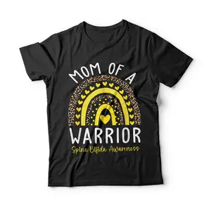 Mom Of a Warrior We Wear Yellow Spina Bifida Awareness Month T-Shirt Breathable Casual Crewneck Graphic Peak Design