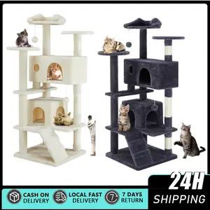 54 "Cat Tree Tower - multi-level with sisal grab post, indoor apartment with ladder, plush toys, rest and playHeavy Duty Cat Trees for Large Cats, Sturdy 54in Maine Coon Cat Tree for Large Cats 20 lbs+ Heavy Duty Cat Tower for Adult Biggest