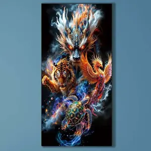 5D DIY Full Drill Round Diamond Painting - Diamond Art Kit, Dragon, Tiger, Phoenix, Animals Mosaic, Canvas - DIY Decorative Painting, Home Wall Decor, Suitable for Halloween and Christmas, Birthday and Anniversary Gifts
