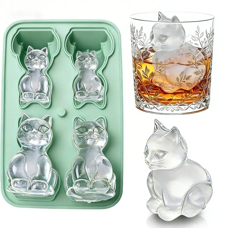3D Cat Ice Cube Mold Fun Shapes, Cat Lover Gifts for Women & Mom, Cute Large Craft Ice Mold, Big Ice Cube Trays for Whiskey Cocktails Bourbon