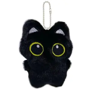 Black Cat Bag Charm, Cute Cat Plush Keychain, Cat Lover Gift Accessory, Handbag Keychain Charm, Backpack Cat Keychain, Purse Decoration Accessory, Plush Cat Keychain Gift, Adorable Cat Bag Charm, Furry Cat Keychain For Women, Fashion Bag Accessory.