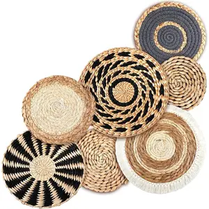7 Pcs Boho Wall Basket Decor Hanging Handcrafted Seagrass Woven Round Bohemian Basket Wall Decoration Art for Farmhouse Home Room Rustic Decorations Table, Multi Sizes