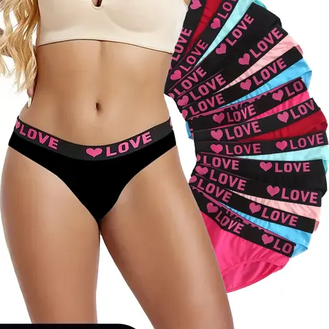 12pcs Seamless Letter Print Contrast Briefs,Ultra-Comfy,Breathable,Stretchy Intimates with Simple Design-Women's Lingerie&Underwear for Everyday Wear