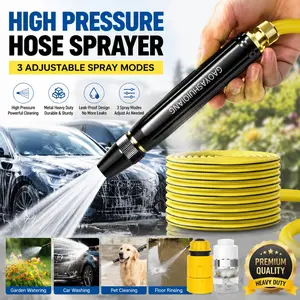 Car Wash Water Garden Hose Sprayer, Handheld Car Wash, Metal Heavy Duty High Pressure Water Hose Anti-Leakage Hose Nozzle with 3 Adjustable Spray Modes for Garden Watering & Car Pet Washing Rinsing Floor