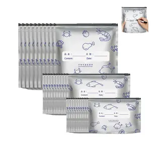 30 Pack Reusable Aluminum Foil Sealable Storage Bags, Resealable Vacuum Zipper Pouches for Food, Stand Up Foil Sealable Bags with Label and Zip Lock for Vegetable Fruit Meat