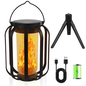 Lights Solar-Powered/USB-Rechargeable, Upgraded Flickering Flame Waterproof Outdoor Lights Balcony Garden Room Decor Solar Lights Flame Garden Lights for Outdoor Balcony Pathway Decor Holiday Decorations