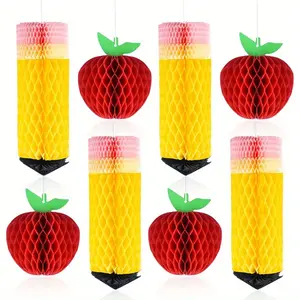 8 Pcs  Back To School Hanging Decorations Honeycomb Apple Back To School Classroom Decoration Paper Birthday Celebration Anniversary Party Ceiling Decoration Suitable for Party Back To School Celebration Decoration Arrangement