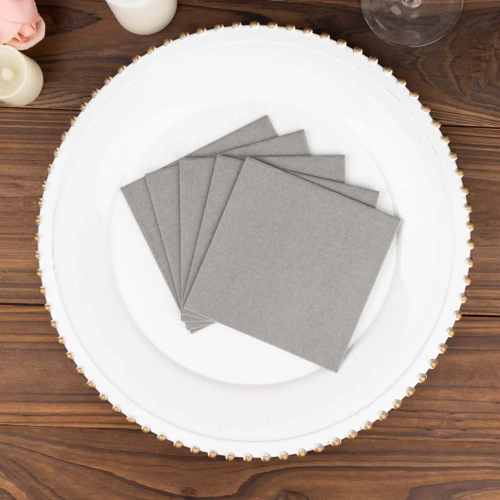 20-Pack Linen-Like Airlaid Tableware Napkins, 5" x 5" Silver, Highly Absorbent for Home, Wedding Supplies, Square, Cocktail Napkins