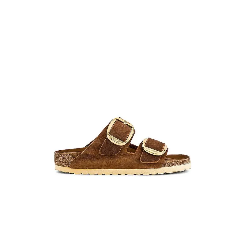 Women's BIRKENSTOCK Arizona Big Buckle Open-Toe Sandal - Narrow 36 (US 5-5.5) Cognac Oil Nubuck Leather, Anatomically Shaped Cork-Latex Footbed, Pronounced Arch Support, Made in Germany, Comfortable EVA Rubber Footwear