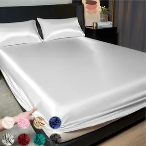 Solid Color Satin Fitted Sheet Set, 3 Counts/set Including 1 Fitted Sheet & 2 Pillowcase without Filler, Soft Comfortable Bedding Set for Bedroom, Dormitory, Hotel