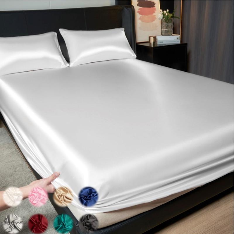 Solid Color Satin Fitted Sheet Set, 3 Counts/set Including 1 Fitted Sheet & 2 Pillowcase without Filler, Soft Comfortable Bedding Set for Bedroom, Dormitory, Hotel